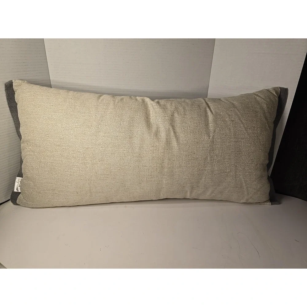Loving Kindness Appliqued Embroidered Pumpkin Throw Pillow Gray Beige Fall 28x13